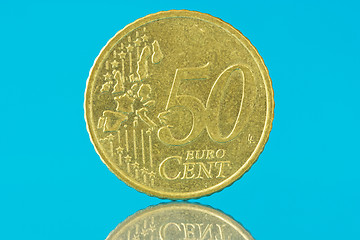 Image showing Fifty euro cent on blue background