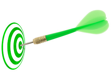 Image showing green dart hitting target center