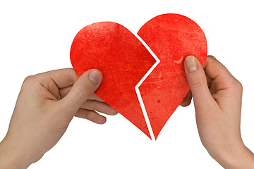 Image showing male and female holding broken heart