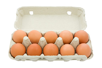 Image showing Brown eggs in the box