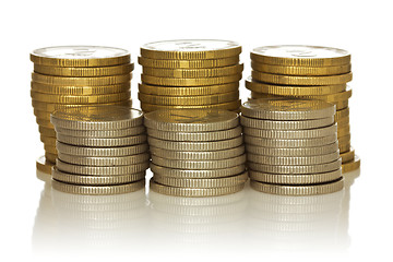 Image showing stack of coins with reflection