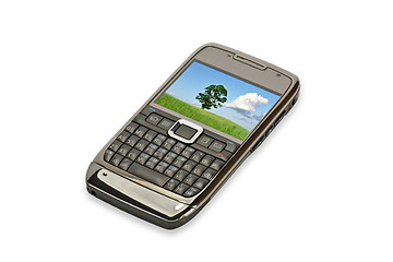 Image showing phone with summer landscape screen
