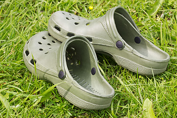 Image showing rubber sandals on a grass