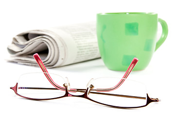 Image showing coffee,newspaper and glasses