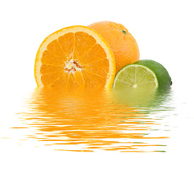 Image showing orange fruit and green lemon