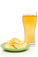 Image showing beer and potato chips