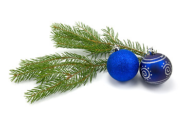 Image showing fir branch with christmas baubles