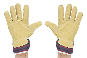 Image showing two hands with work gloves