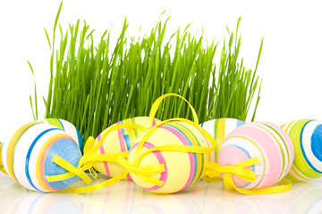 Image showing easter eggs with grass