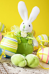 Image showing easter bunny with colorful decorative eggs