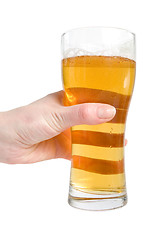 Image showing female hand hold glass of lager beer