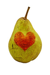 Image showing green pear with a red heart shape