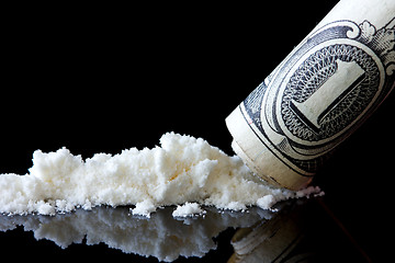 Image showing Cocaine and dollar on black background