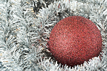 Image showing christmas tree ball on silver decorations