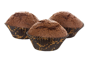 Image showing Three chocolate muffins on white