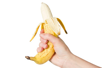 Image showing hand  holding peeled banana