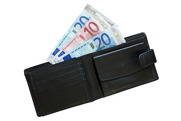 Image showing  euros in leather wallet