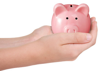 Image showing hands with piggy bank