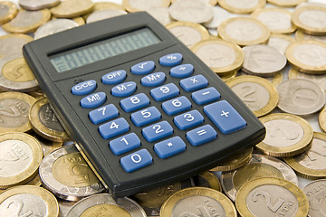 Image showing Calculator with  coins