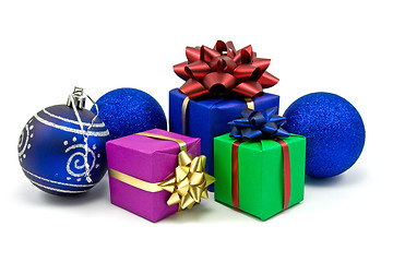Image showing christmas baubles and gifts boxes