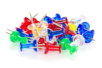 Image showing Pile of colorful pushpins