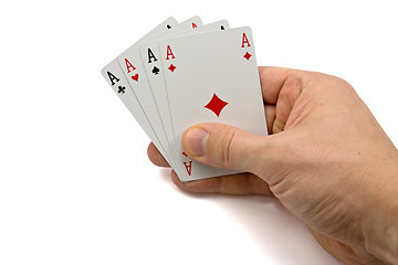 Image showing hand with four aces