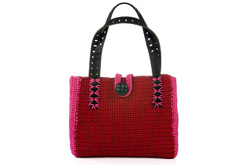 Image showing red knitted handbag