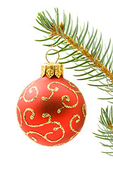 Image showing Christmas bauble hung on the branch