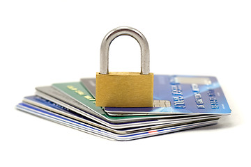 Image showing Credit cards and lock