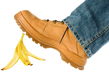 Image showing Man stepping on banana peel