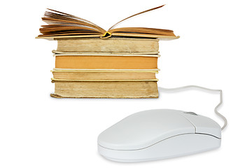 Image showing Computer mouse and books 