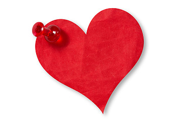 Image showing Paper heart pinned with pushpin
