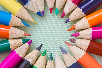 Image showing Circle of colored pencils 