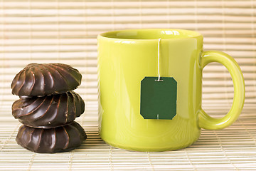 Image showing cup of tea and chocolate marshmallows