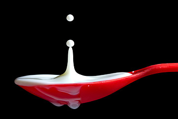 Image showing Milk splash in a red spoon