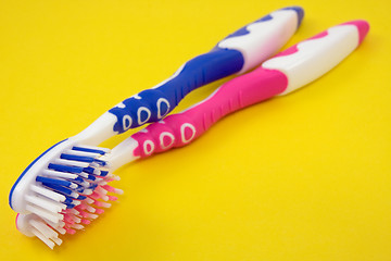 Image showing Two colorful tooth-brushes