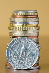 Image showing coins stack with quarter dollar