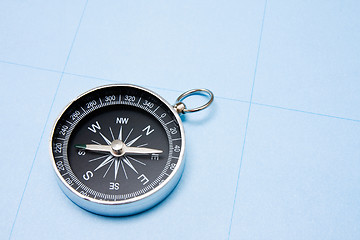 Image showing  compass on blue paper background