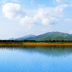 Image showing seaview with beautiful clouds and mountains