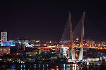 Image showing night view of the bridge in the Russian Vladivostok over the Gol