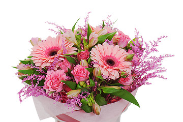 Image showing colorful flower bouquet arrangement centerpiece in vase isolated