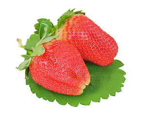 Image showing red ripe strawberries isolated on white background 