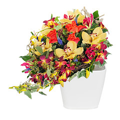 Image showing colorful floral bouquet of roses, cloves and orchids arrangement