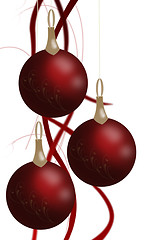 Image showing Christmas balls hanging with tapes isolated on white background