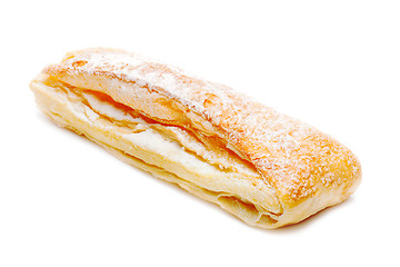 Image showing fresh puff pastry roll isolated on the white background