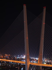 Image showing night view of the bridge in the Russian Vladivostok over the Gol