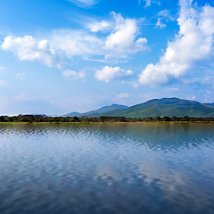 Image showing seaview with beautiful clouds and mountains 