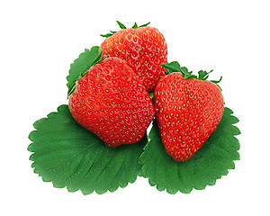 Image showing red ripe strawberries isolated on white background