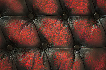 Image showing Close up old red black luxury buttoned leather background