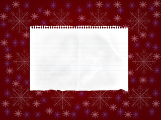 Image showing sheet of paper on abstract red background with snowflakes